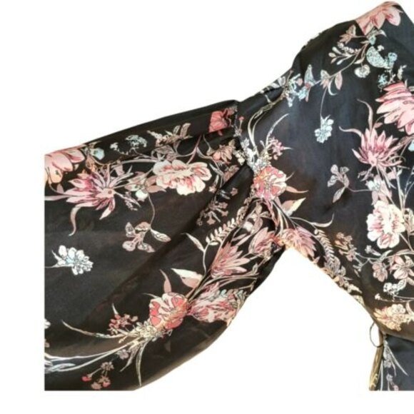 Taylor and Sage floral wrap blouse size medium in black with multicolored floral - Picture 8 of 11